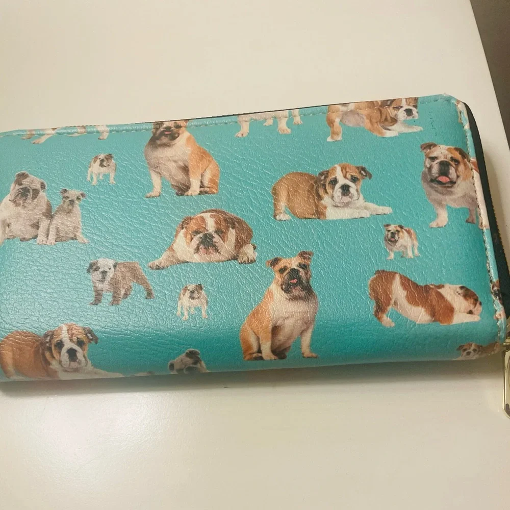 Bulldog Zippered Wallet Aqua with Bulldogs NEW NO TAGS - Picture 3 of 7